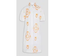 Embroidered cotton-poplin shirt dress - White
