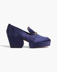 Zimmermann Chain-trimmed satin platform loafers - Blue Blue