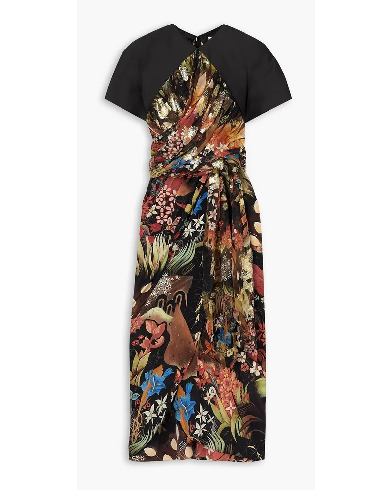 Lanvin Wrap-effect floral-print silk-satin midi dress - Black Black