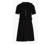 Button-embellished shirred crepe mini dress - Black