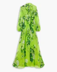 Monique Lhuillier Pussy-bow floral-print silk-chiffon gown - Green Green