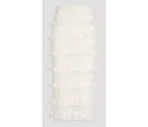 Ruffled pointelle-knit midi skirt - White