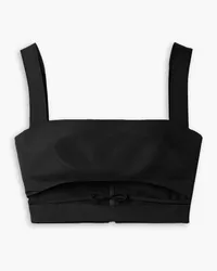 Brandon Maxwell Cropped cutout silk-faille top - Black Black