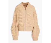 Cable-knit wool zip-up sweater - Neutral
