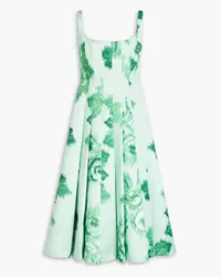 EMILIA WICKSTEAD Pleated floral-print duchesse-satin midi dress - Green Green