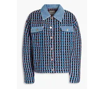 Denim-paneled tweed jacket - Blue