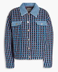 Sandro Denim-paneled tweed jacket - Blue Blue