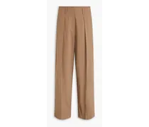 Pleated wool and cotton-blend twill wide-leg pants - Brown