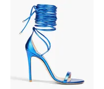 Lace-up mirrored-leather sandals - Blue