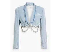 Cropped crystal-embellished denim blazer - Blue