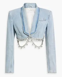 Area Cropped crystal-embellished denim blazer - Blue Blue