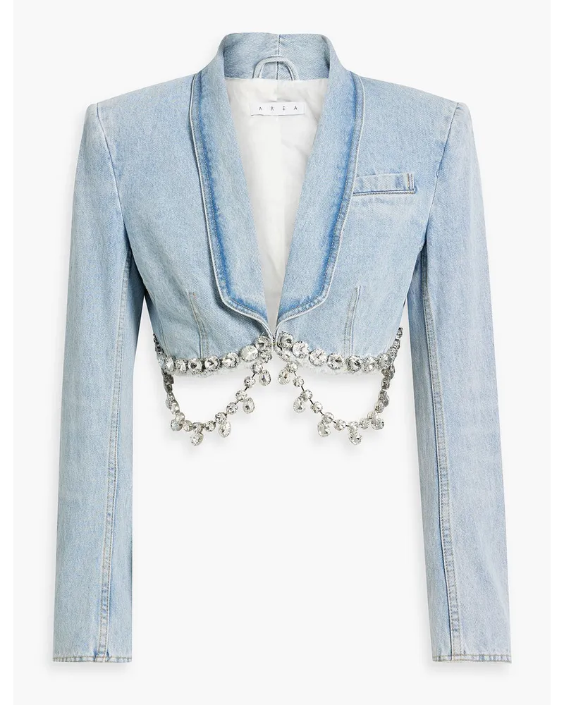 Area Cropped crystal-embellished denim blazer - Blue Blue