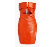 Strapless cutout coated denim mini dress - Orange