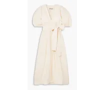 Fiona linen midi wrap dress - White