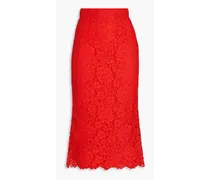 Cotton-blend corded lace midi skirt - Red