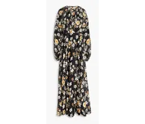 Gathered floral-print chiffon maxi dress - Black