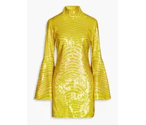 Milly sequined stretch-jersey turtleneck mini dress - Yellow