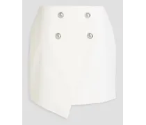 Button-embellished wool-twill mini skirt - White