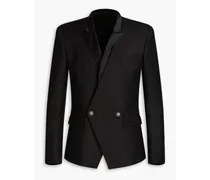 Double-breasted satin-trimmed wool blazer - Black