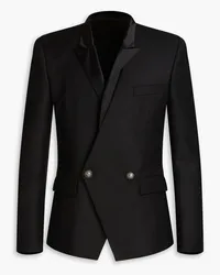 Balmain Double-breasted satin-trimmed wool blazer - Black Black