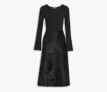 Ferragamo Knit-paneled brushed wool-blend felt midi dress - Black Black