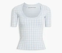 Gingham stretch-knit top - Blue