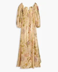 Oscar de la Renta Cutout gathered metallic floral-print silk-blend gown - Metallic Metallic