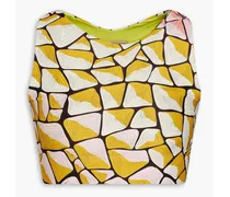 Cropped printed stretch-jersey top - Yellow