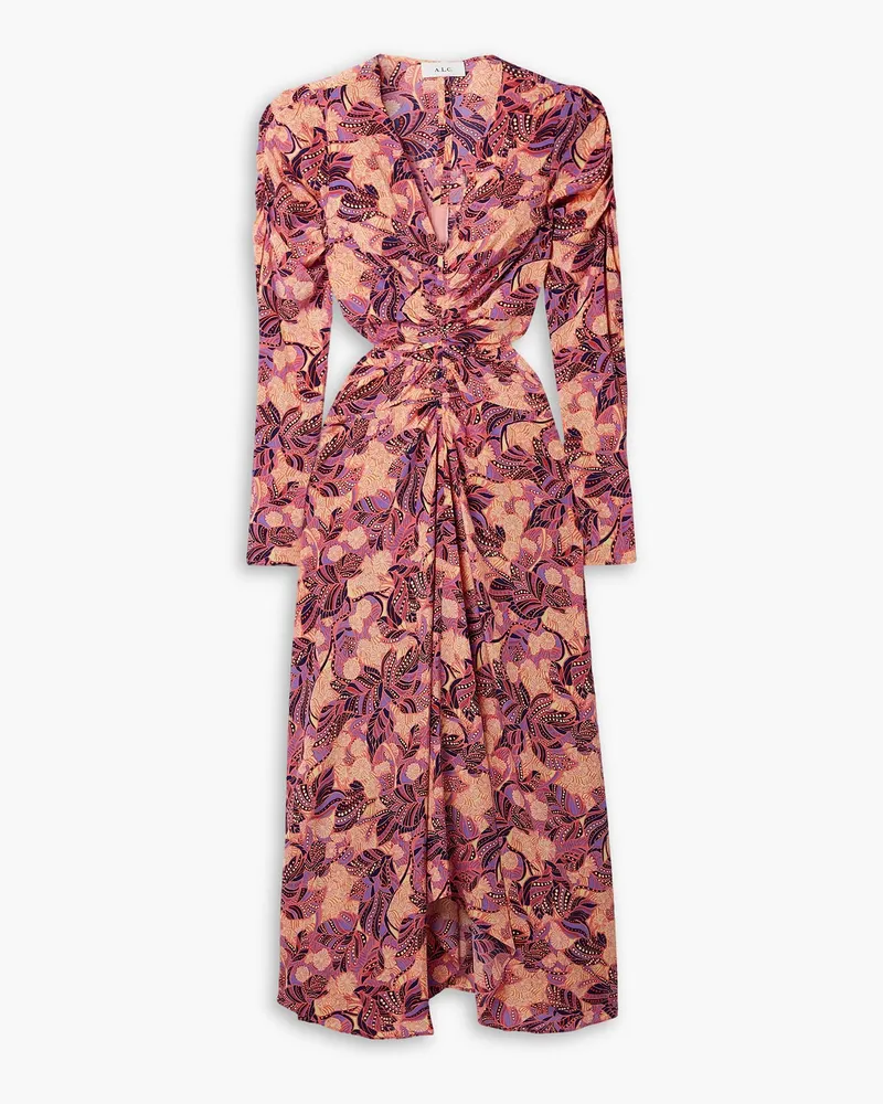 A.L.C. Mona cutout ruched floral-print stretch-silk midi dress - Multicolor Multicolor