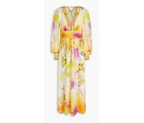 Crystal-embellished floral-print silk crepe de chine maxi dress - Yellow