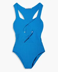 Stella McCartney Cutout ribbed stretch-knit bodysuit - Blue Blue