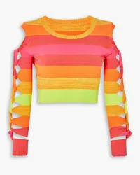 ARG Cropped cutout striped stretch-knit top - Orange Orange