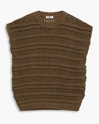 Brunello Cucinelli Open-knit cotton-blend sweater - Brown Brown