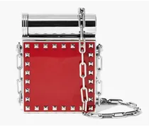 Studded silver-tone and enamel compact mirror - Red