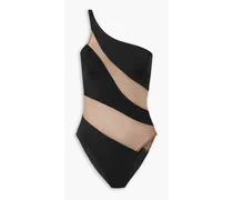 Mio one-shoulder mesh-paneled swimsuit - Black