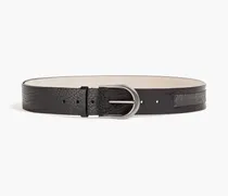Bead-embellished pebbled-leather belt - Black
