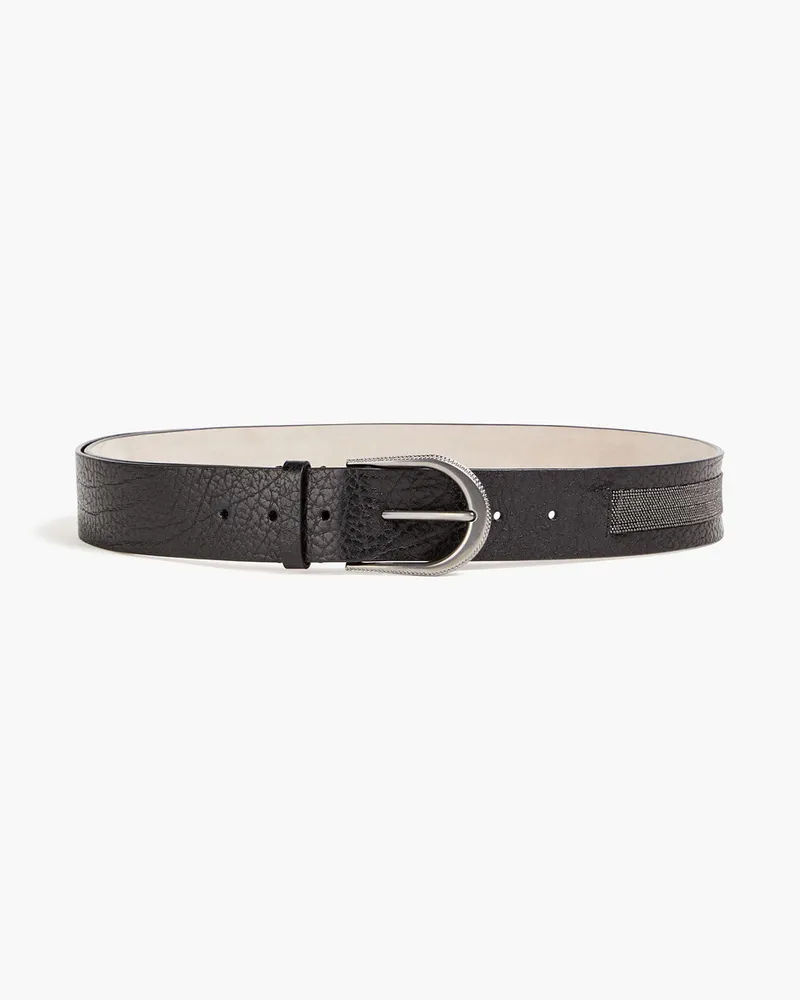 Bead-embellished pebbled-leather belt - Black