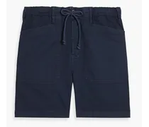 Cotton-blend twill drawstring shorts - Blue