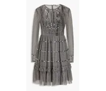 Ruffled embellished point d'esprit mini dress - Gray
