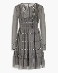 RED Valentino Ruffled embellished point d'esprit mini dress - Gray Gray