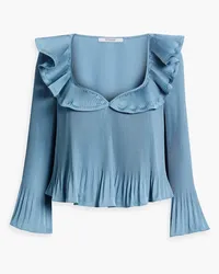 Derek Lam Charis ruffled plissé satin-crepe top - Blue Blue