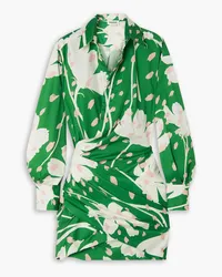 Monse Wrap-effect floral-print cotton-blend poplin mini shirt dress - Green Green