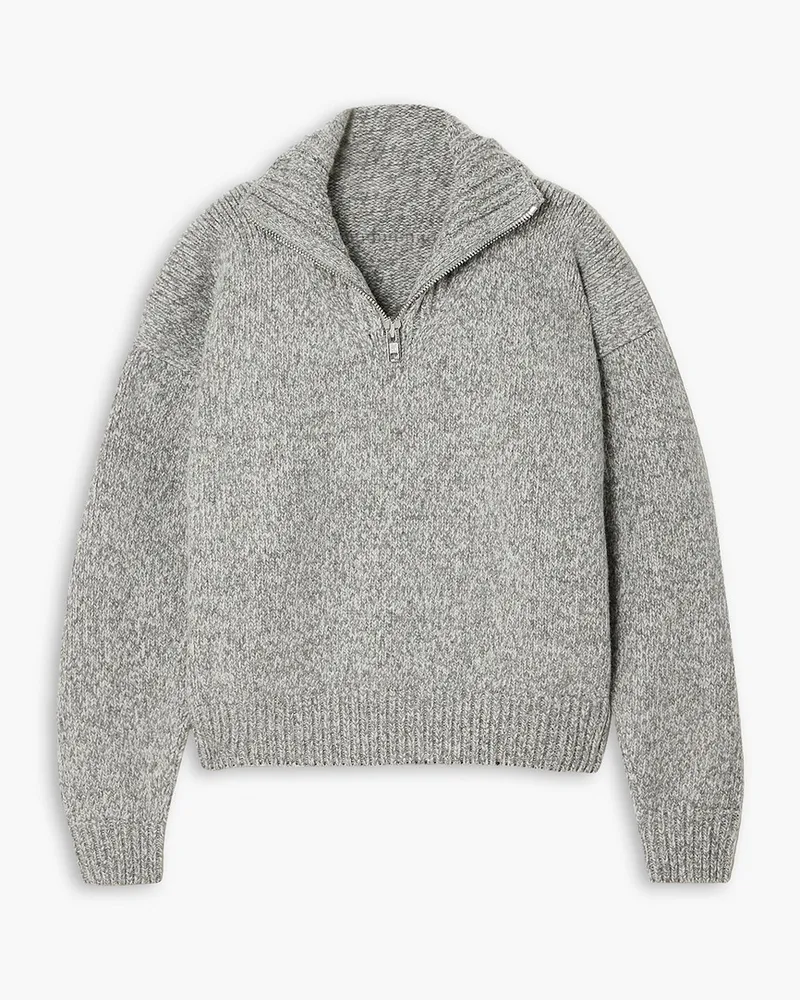Mélange wool-blend half-zip sweater - Gray