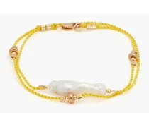 Rose gold-tone faux pearl cord wrap bracelet - Yellow