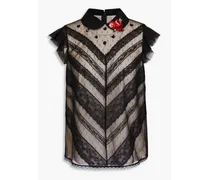 Embellished lace-trimmed point d'esprit blouse - Black