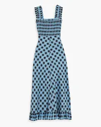 Ganni Ruffled checked cotton and silk-blend maxi dress - Blue Blue