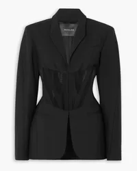 Thierry Mugler Paneled tulle-trimmed twill blazer - Black Black