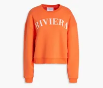 Riviera embroidered cotton-blend fleece sweatshirt - Orange