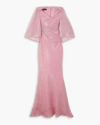 Talbot Runhof Cape-effect metallic voile gown - Pink Pink