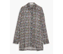 Metallic floral-print silk-blend chiffon blouse - Burgundy